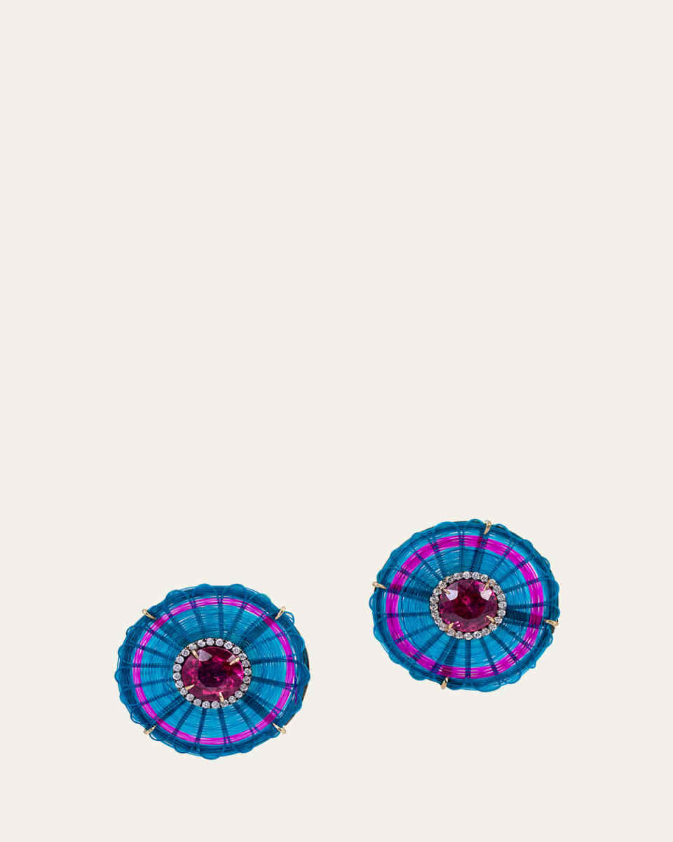 18K Yellow Gold Horse Mane Earrings with Diamonds and Pink Tourmaline